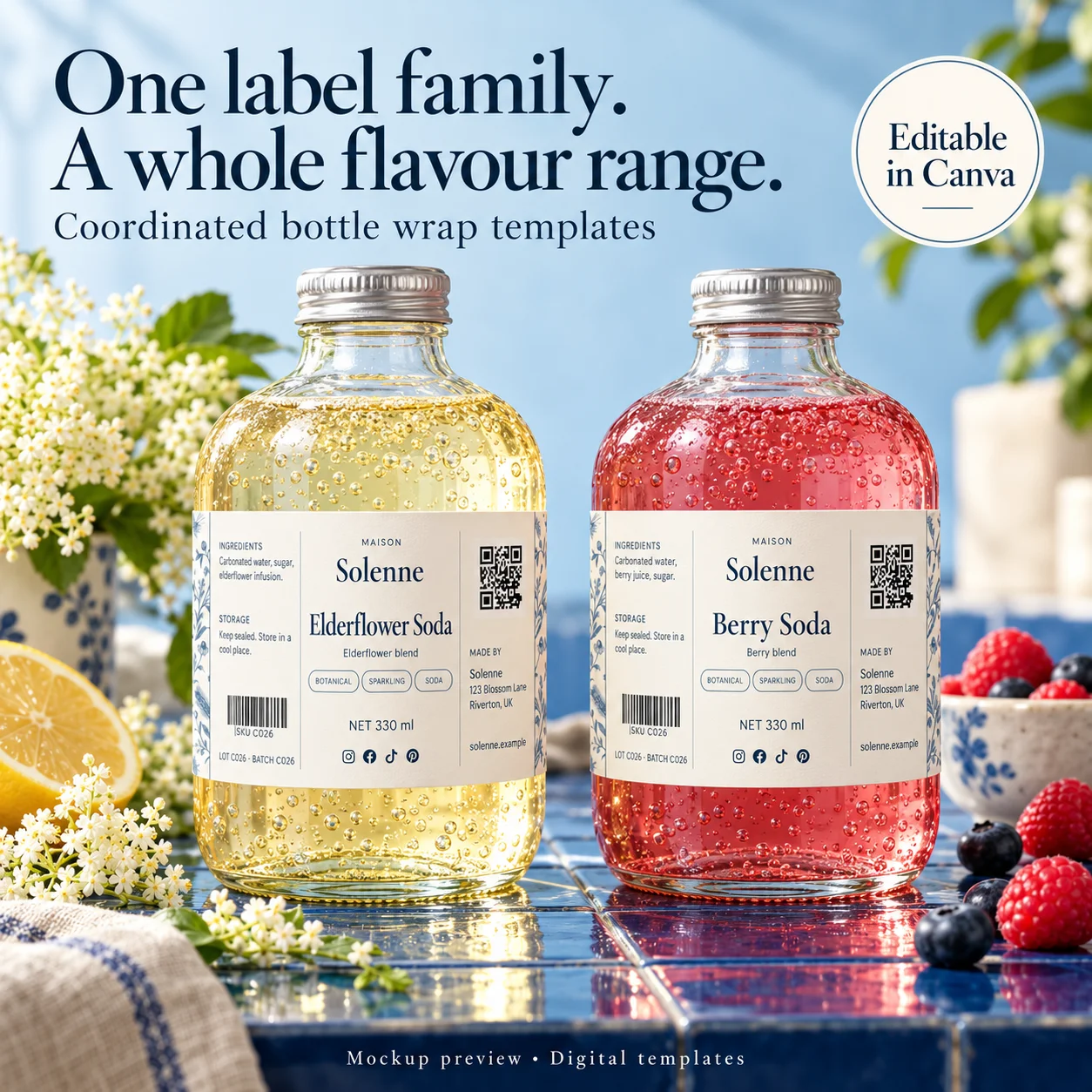 Craft Beverage botanical label details and packaging examples