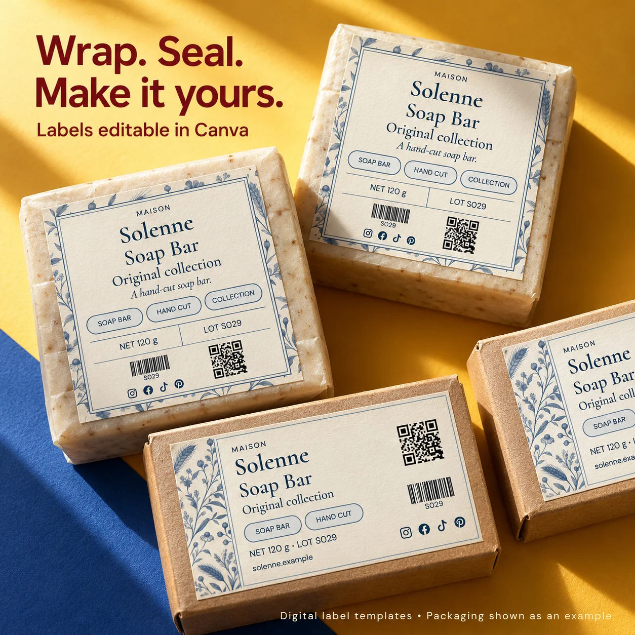 Homemade Soap botanical label details and packaging examples