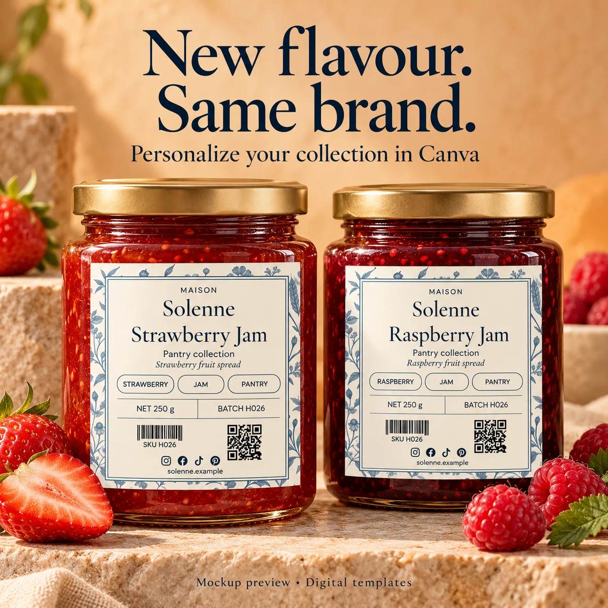 Honey, Jam & Preserves botanical label details and packaging examples