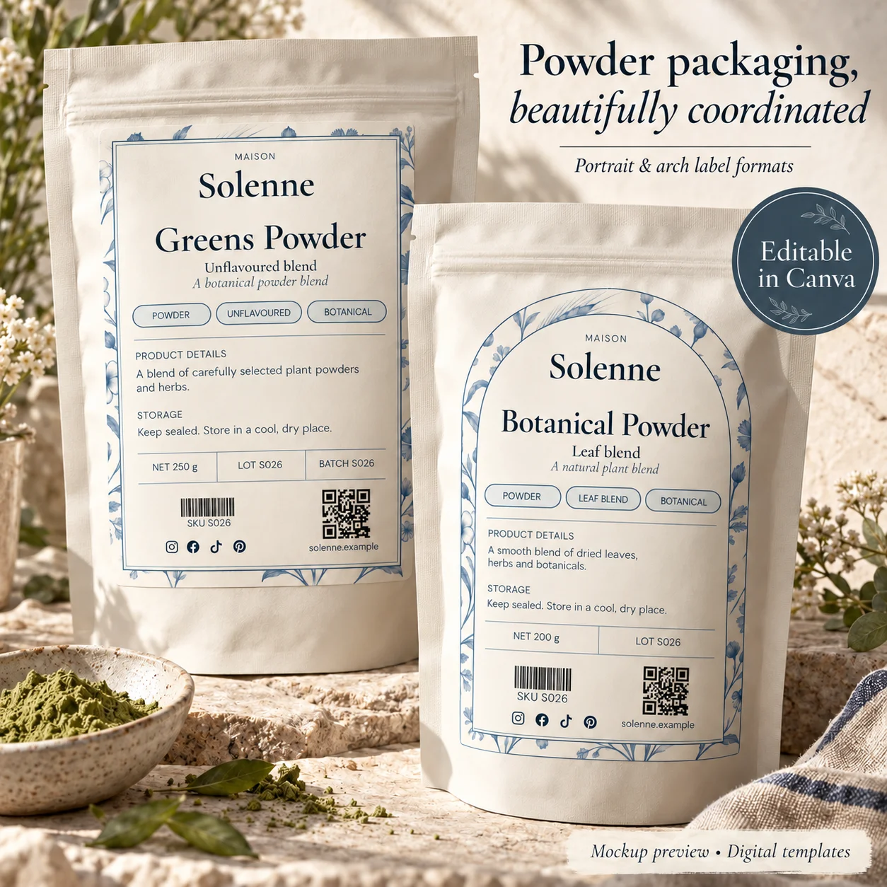 Supplement botanical label details and packaging examples